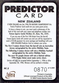 1996 Futera Rugby Union - Predictor Cards #PC3 New Zealand Back